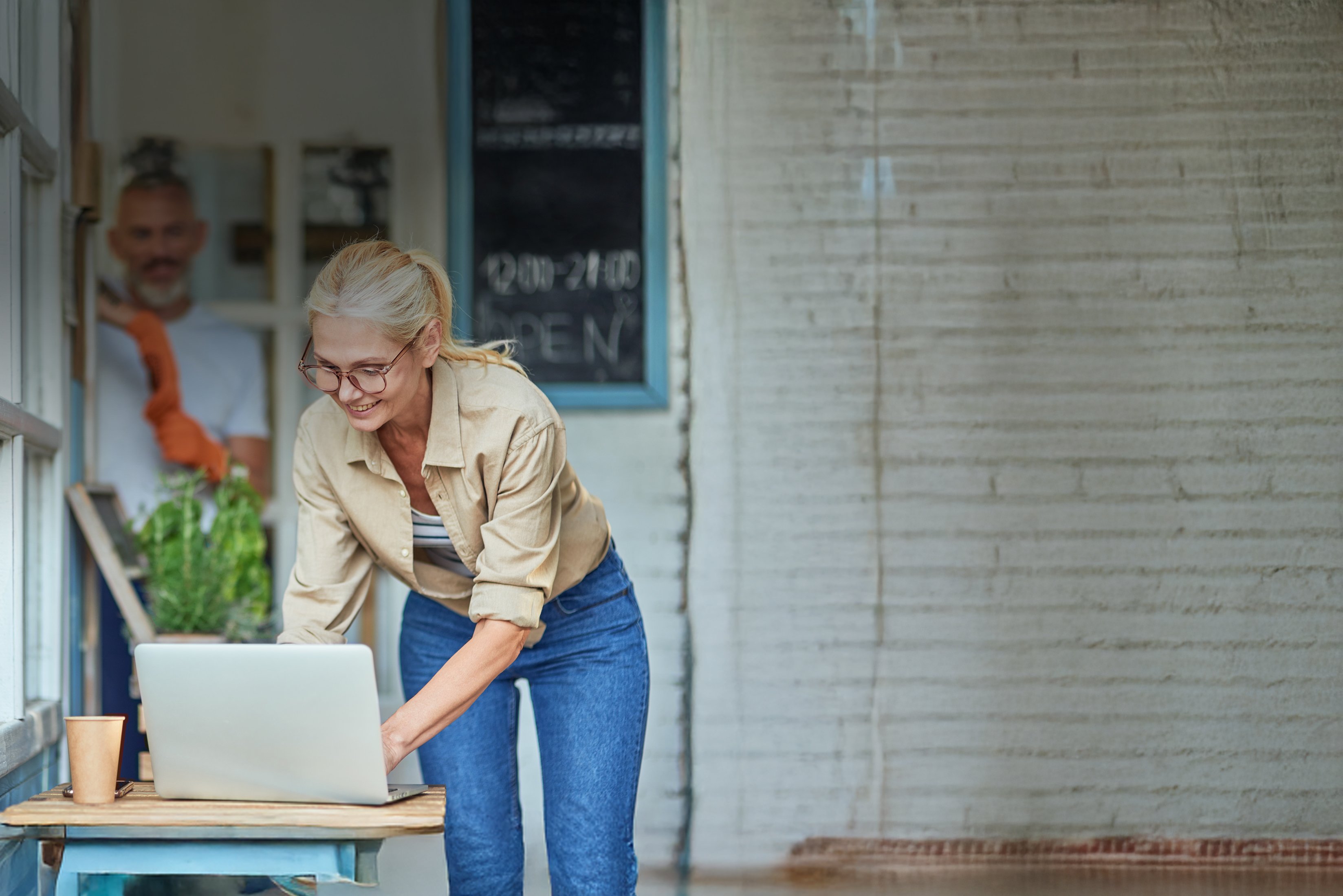 Couple looking at laptop